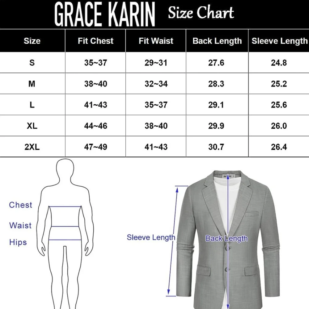 NWT GRACE KARIN Mens Casual Blazer Sport Coat Lightweight 2 Button Business Suit - Picture 5 of 11